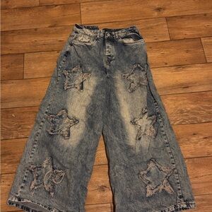 Stylish Blue Star-Patterned Unisex Jeans